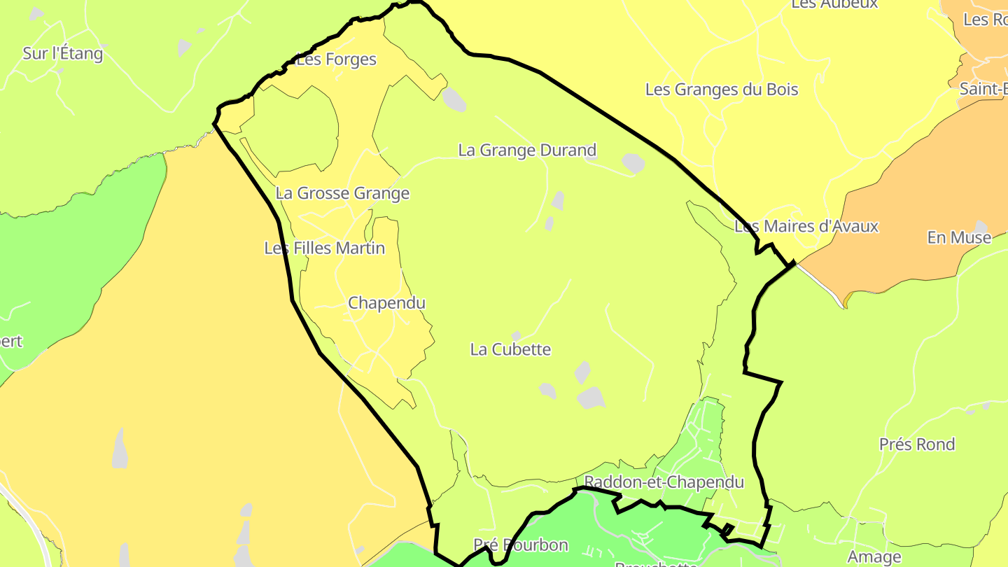 Carte des prix de l'immobilier Raddon-et-Chapendu