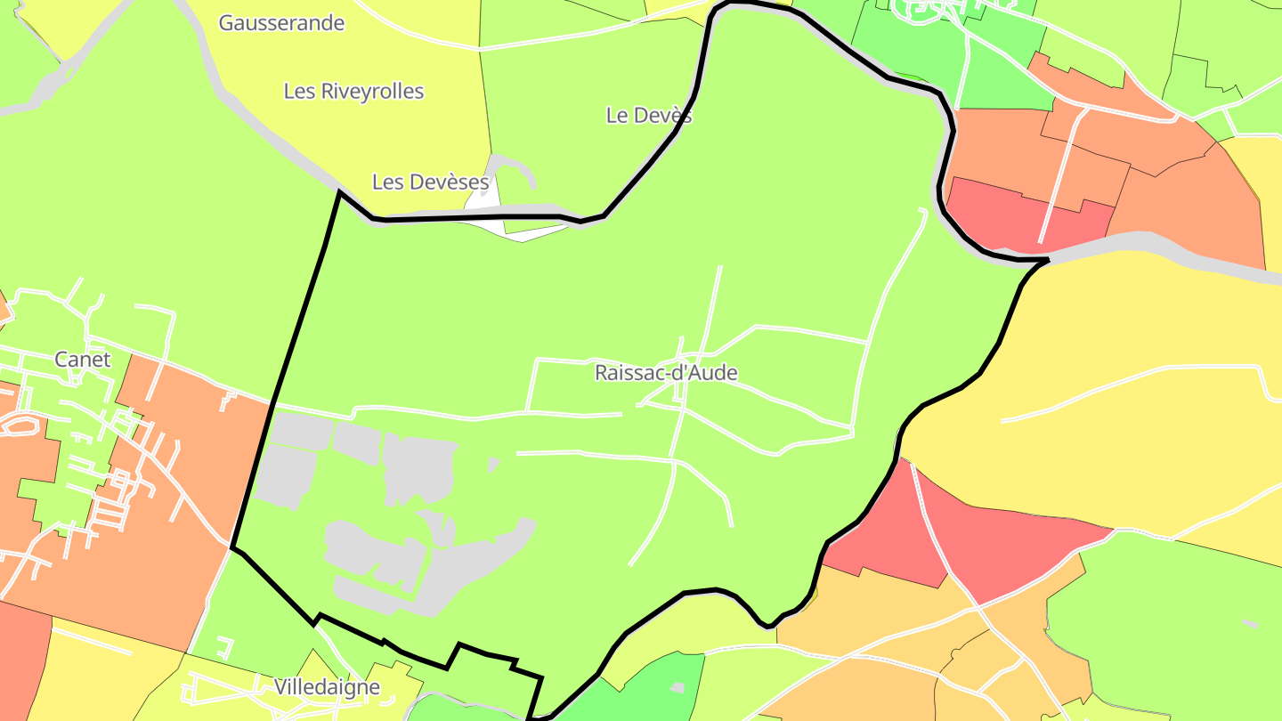 Carte des prix de l'immobilier Raissac-d'Aude