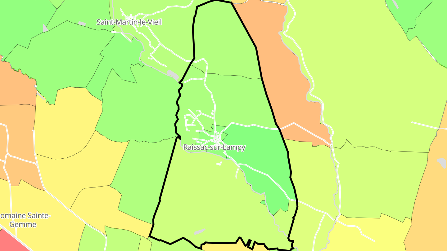 Carte des prix de l'immobilier Raissac-sur-Lampy