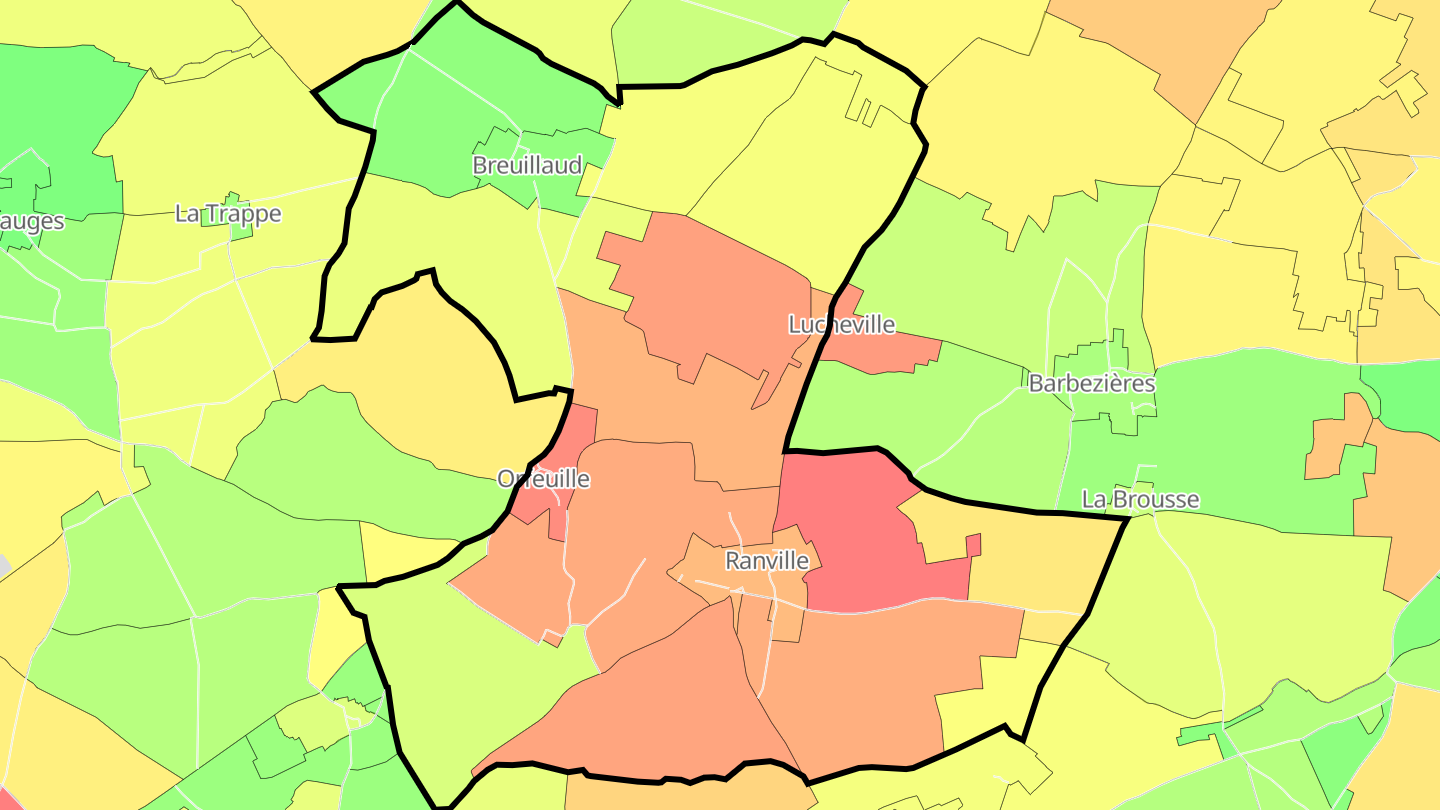 Carte des prix de l'immobilier Ranville-Breuillaud