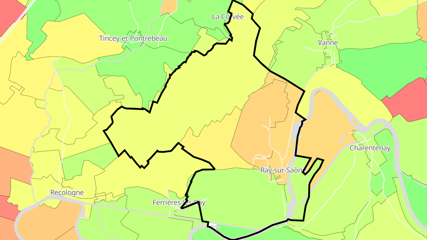 Carte des prix de l'immobilier Ray-sur-Saône