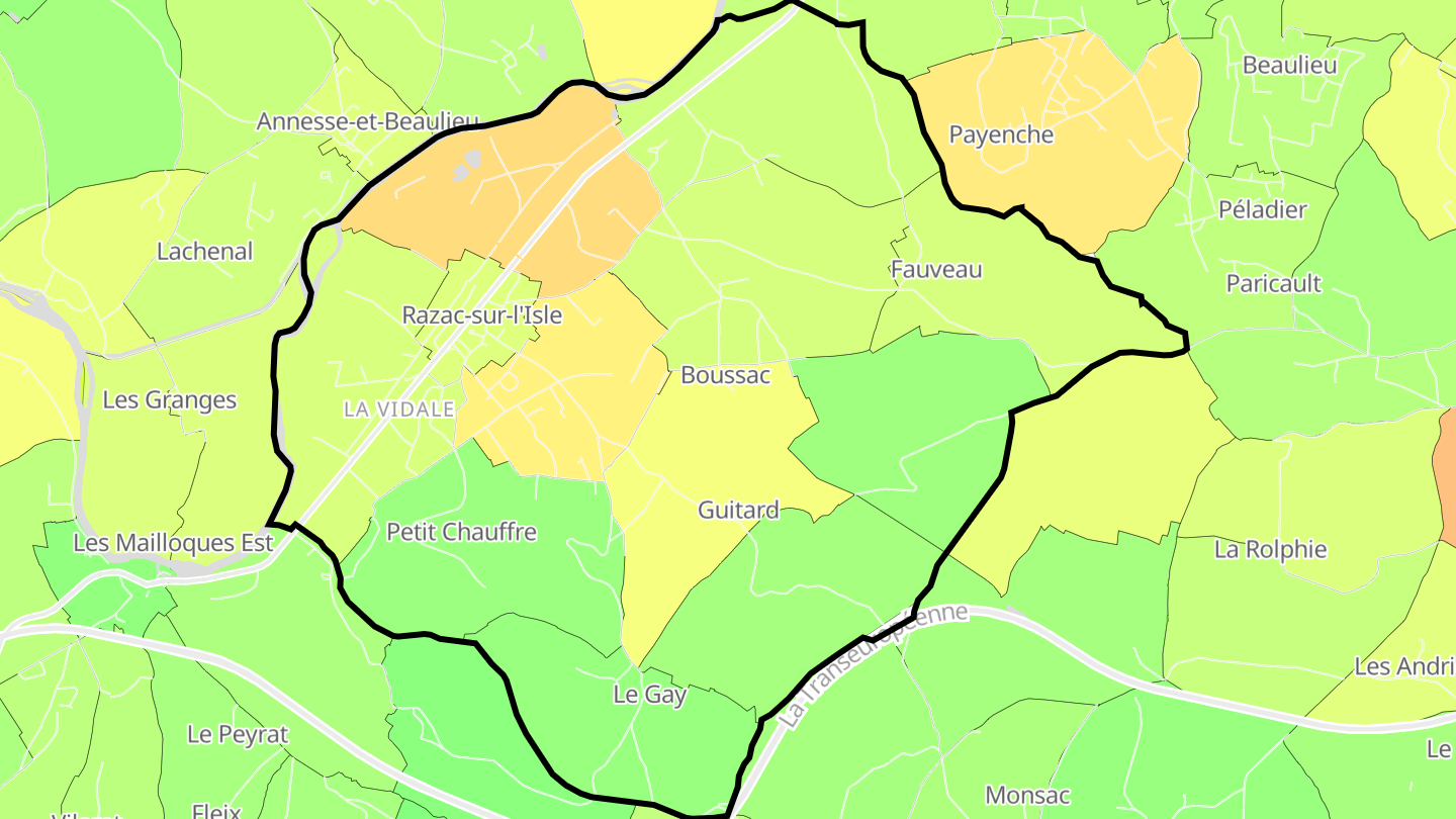 Carte des prix de l'immobilier Razac-sur-l'Isle