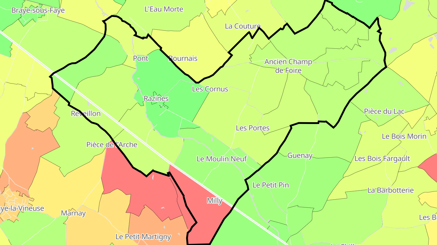 Carte des prix de l'immobilier Razines