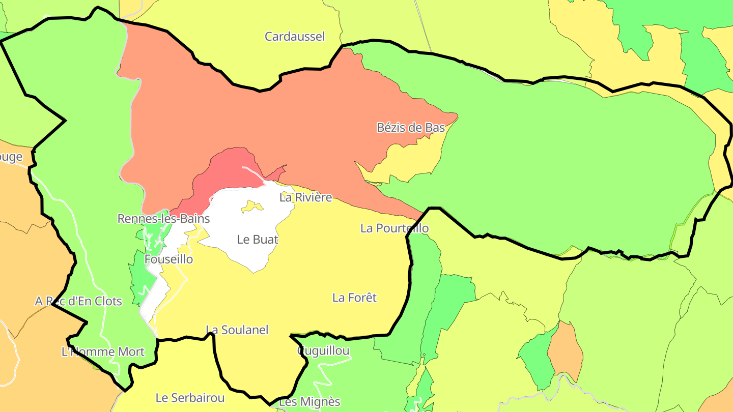 Carte des prix de l'immobilier Rennes-les-Bains