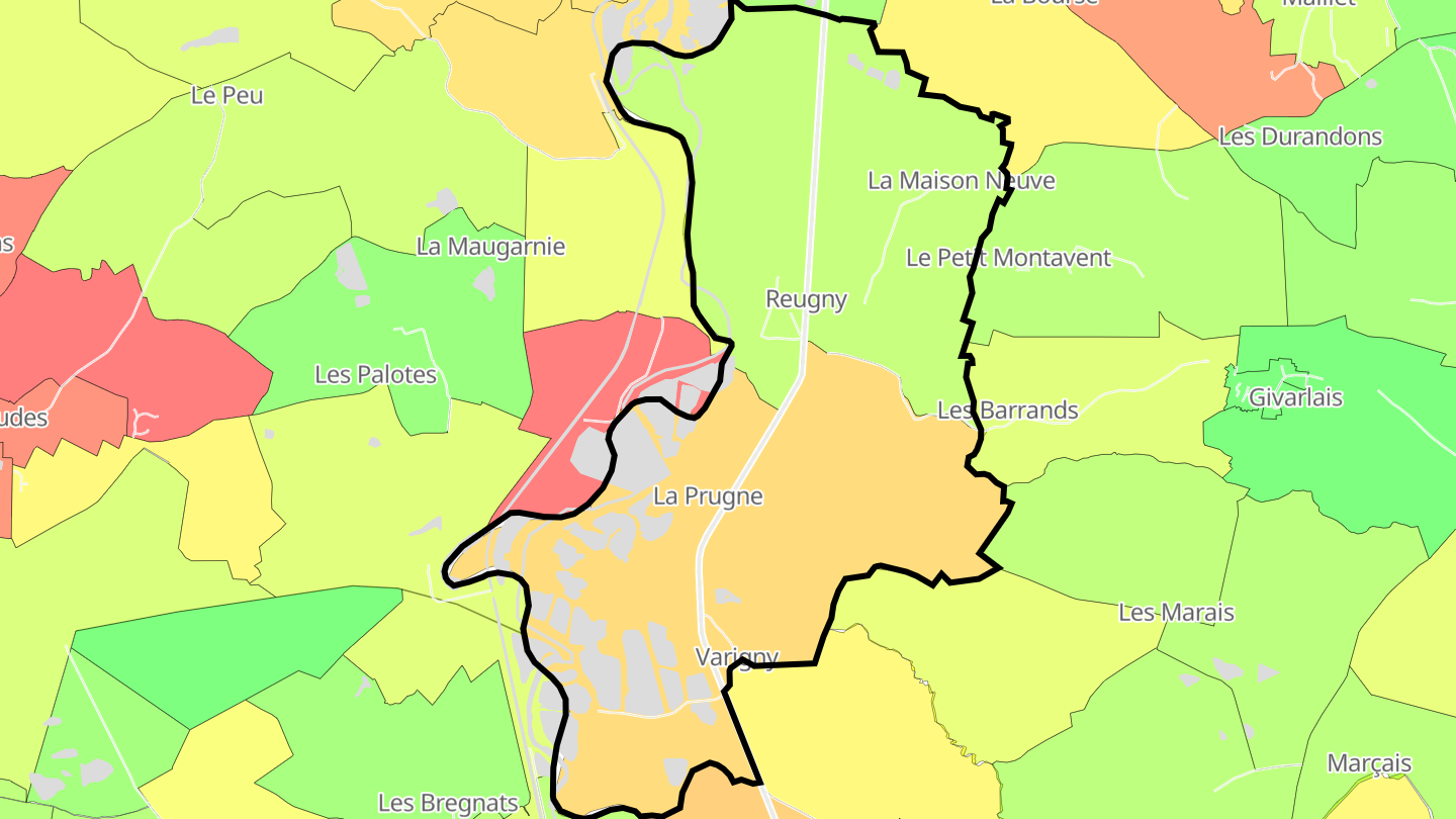 Carte des prix de l'immobilier Reugny