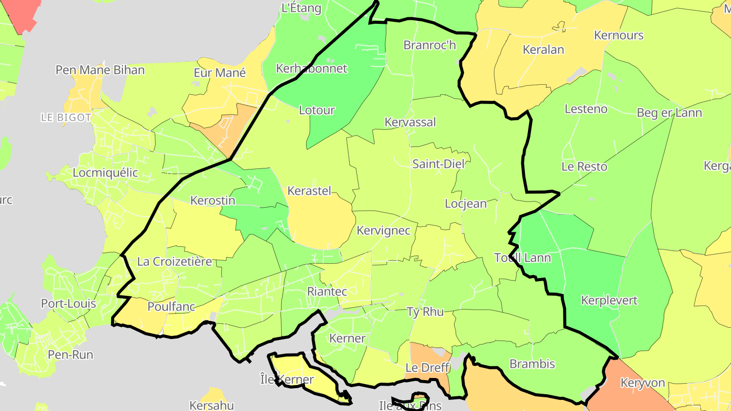 Carte des prix de l'immobilier Riantec