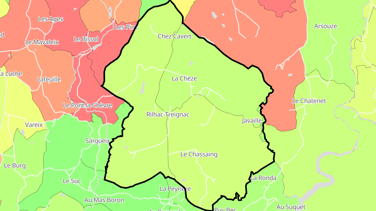 Carte des prix de l'immobilier Rilhac-Treignac
