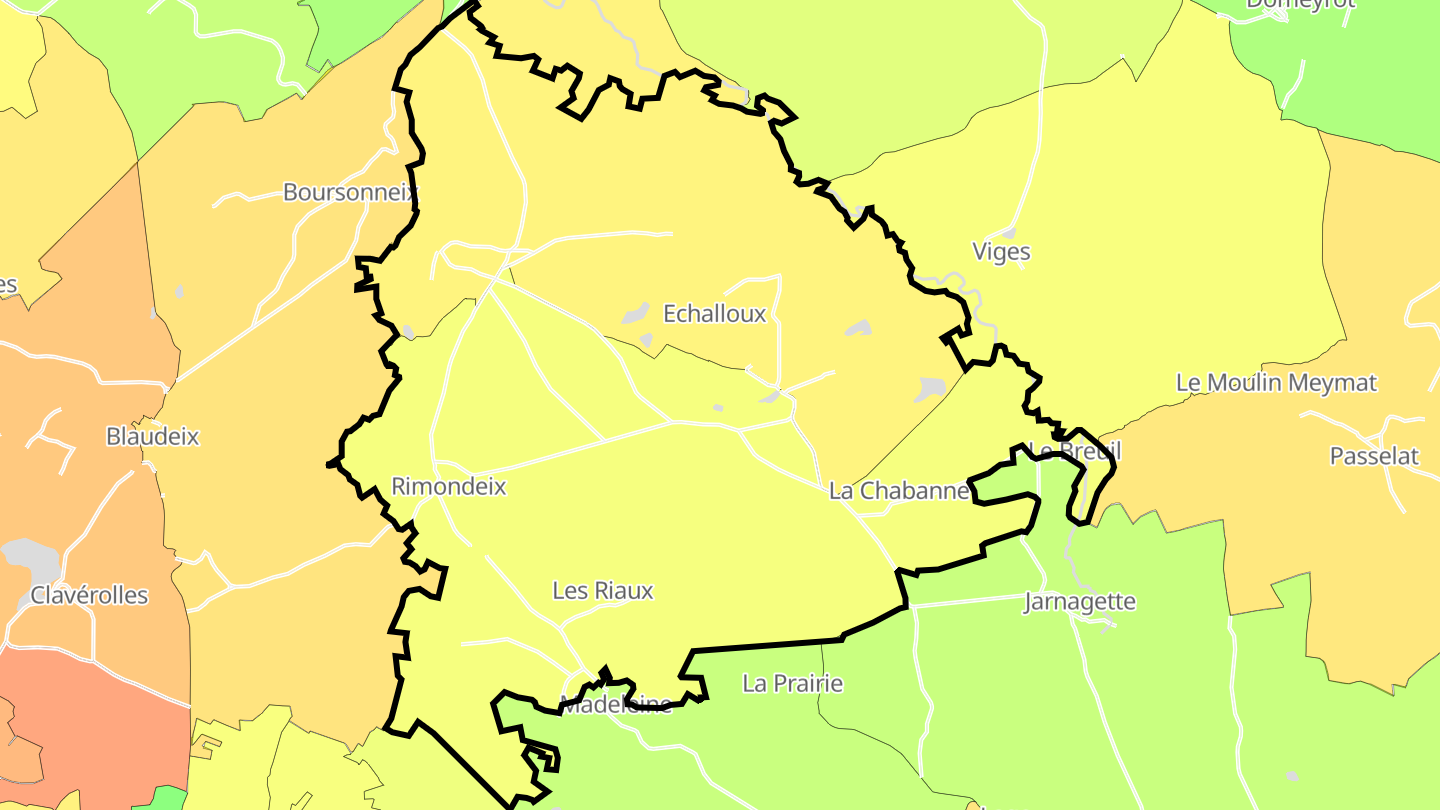 Carte des prix de l'immobilier Rimondeix