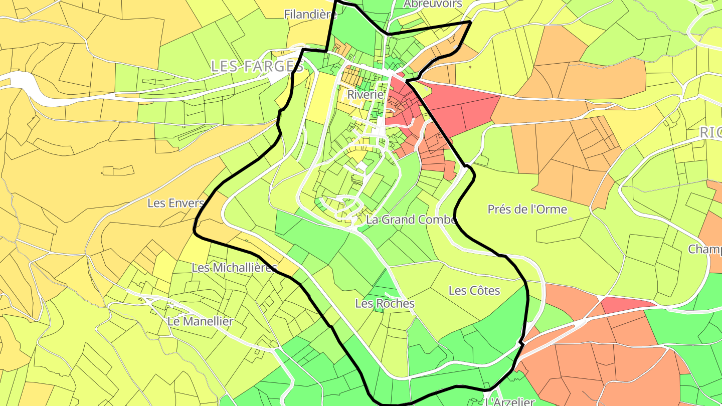 Carte des prix de l'immobilier Riverie
