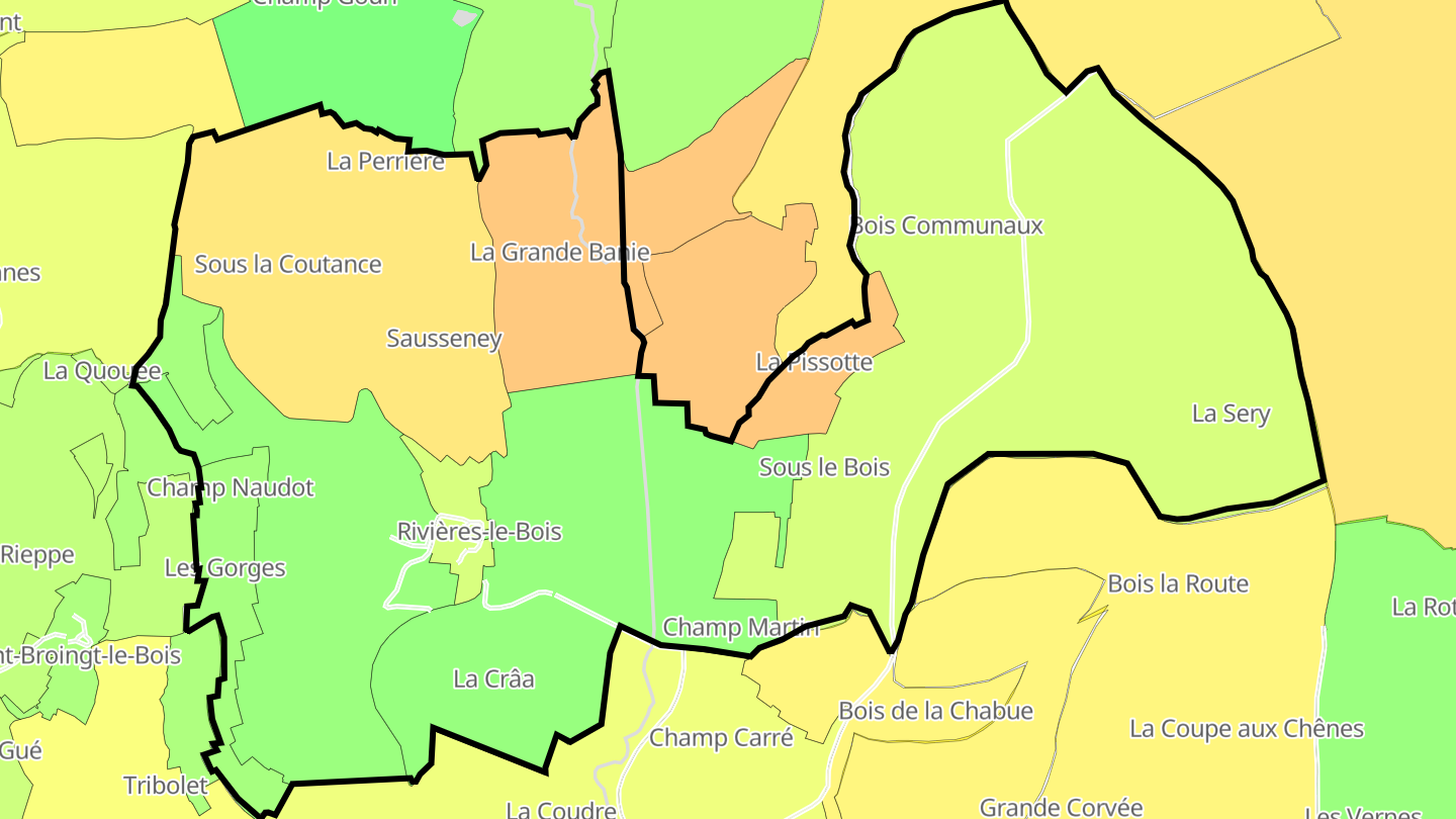 Carte des prix de l'immobilier Rivières-le-Bois