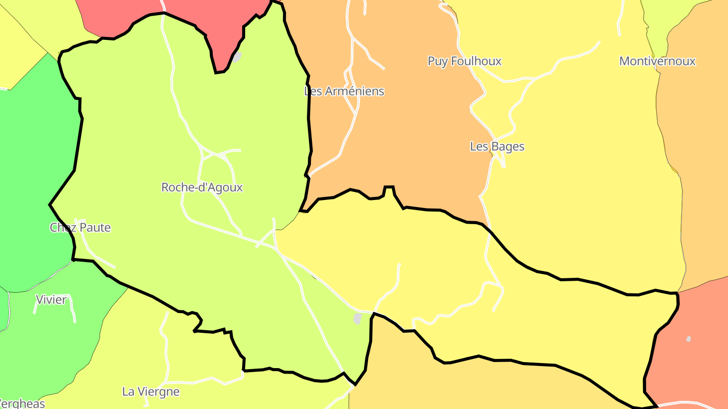 Carte des prix de l'immobilier Roche-d'Agoux