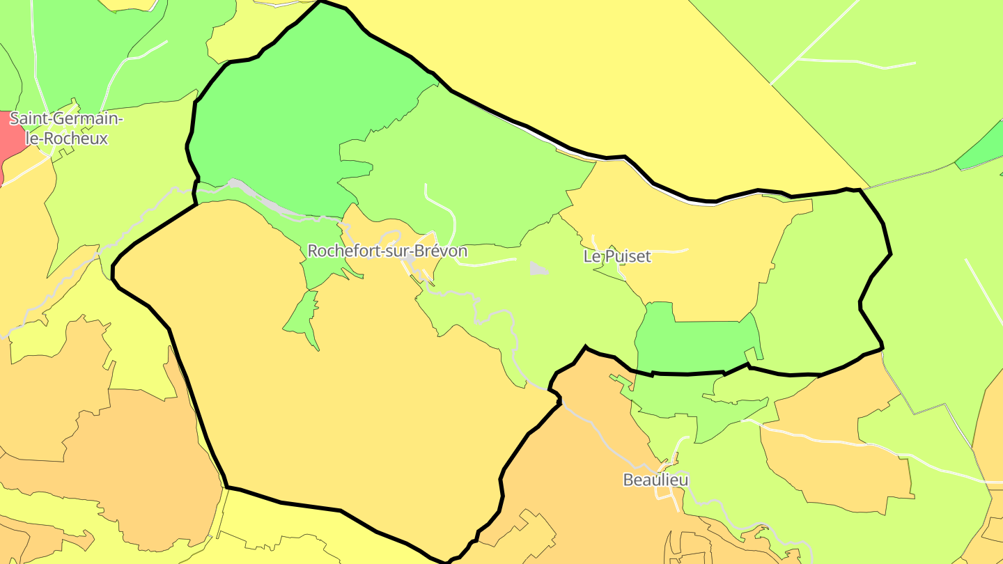 Carte des prix de l'immobilier Rochefort-sur-Brévon