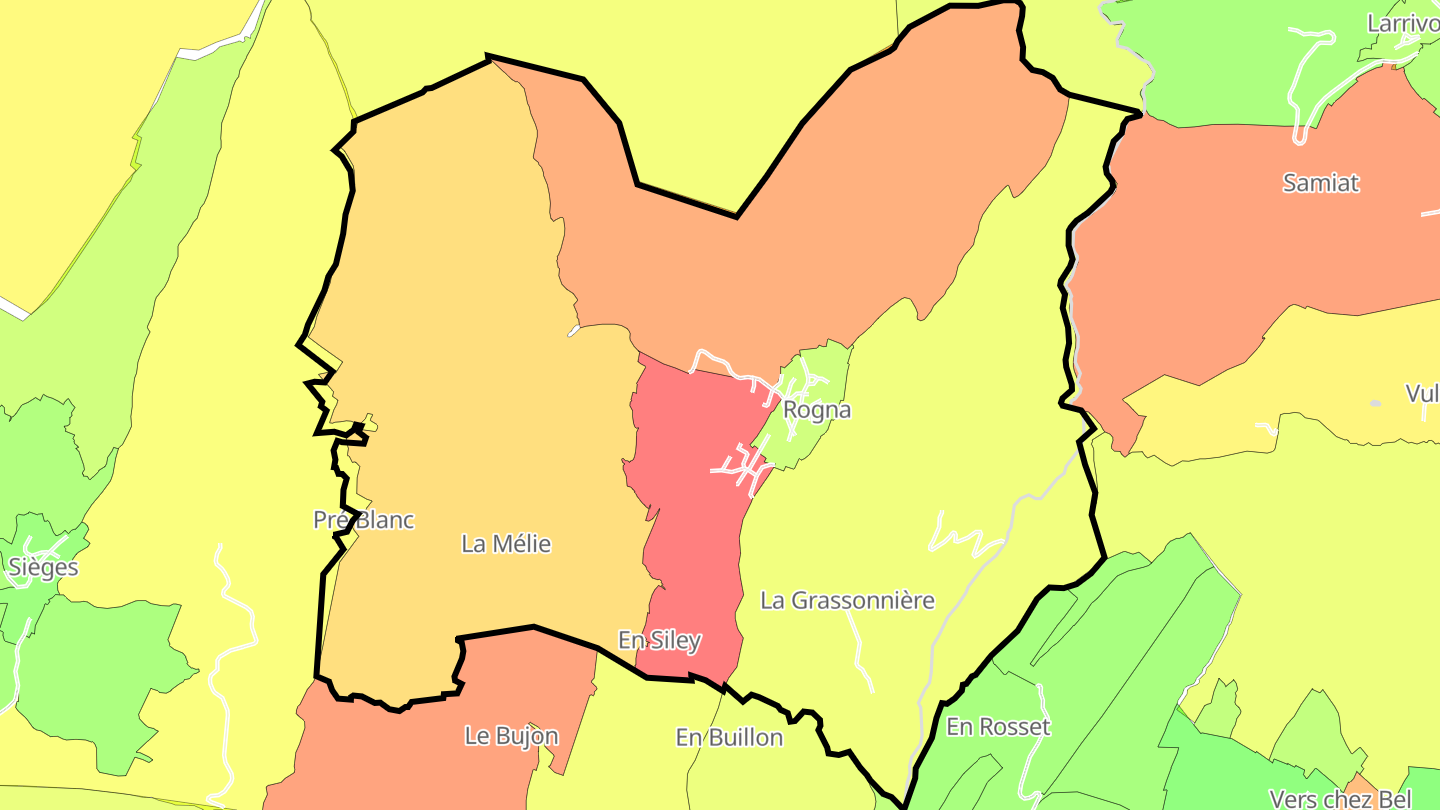 Carte des prix de l'immobilier Rogna
