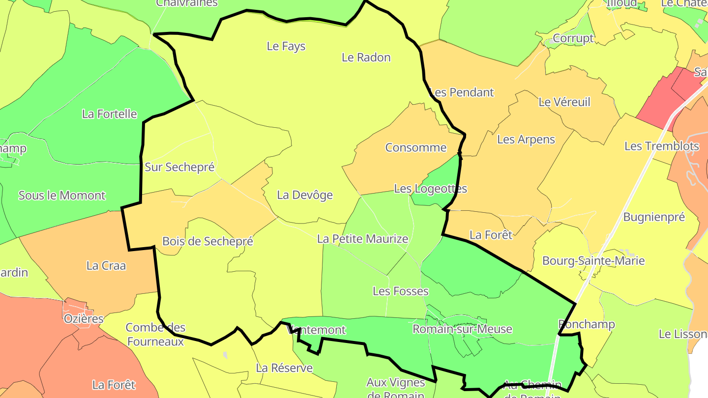 Carte des prix de l'immobilier Romain-sur-Meuse