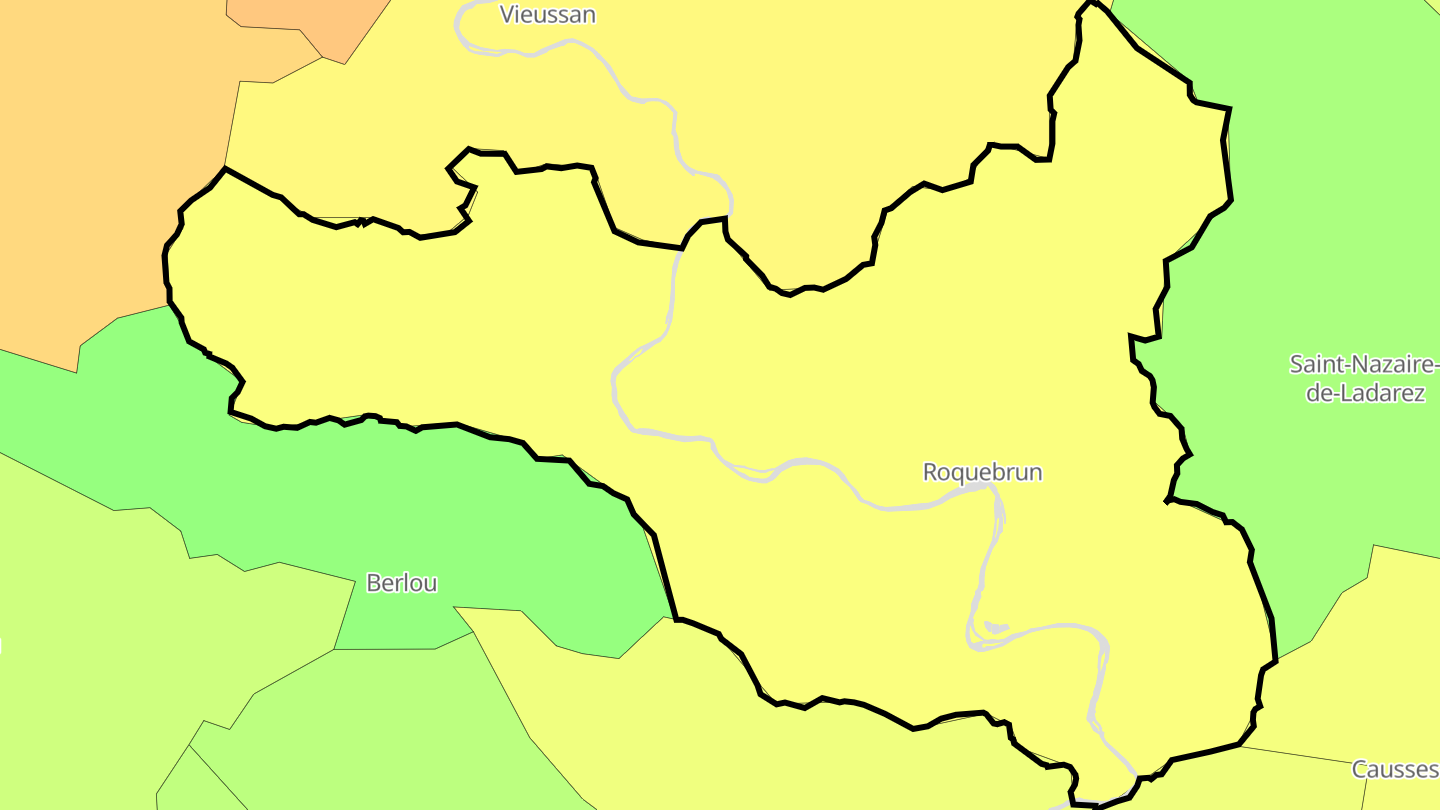 Carte des prix de l'immobilier Roquebrun