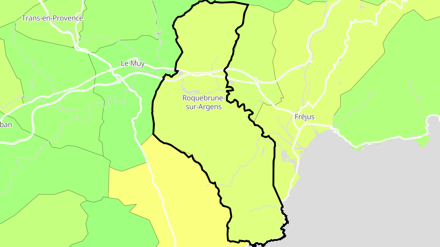Carte des prix de l'immobilier Roquebrune-sur-Argens