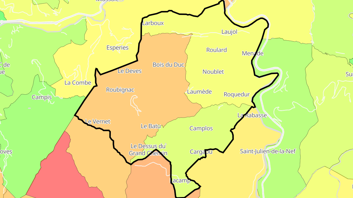 Carte des prix de l'immobilier Roquedur