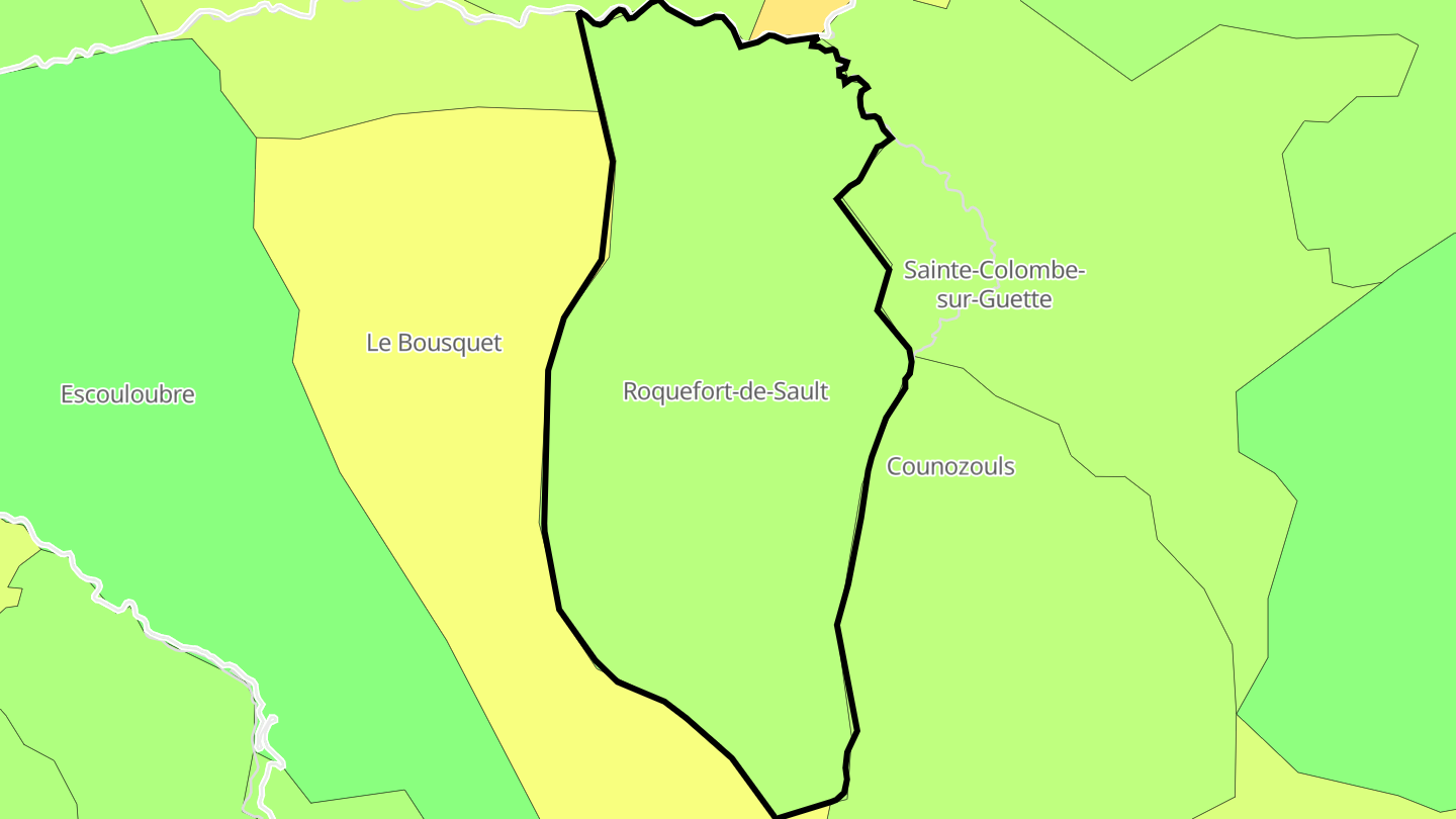 Carte des prix de l'immobilier Roquefort-de-Sault