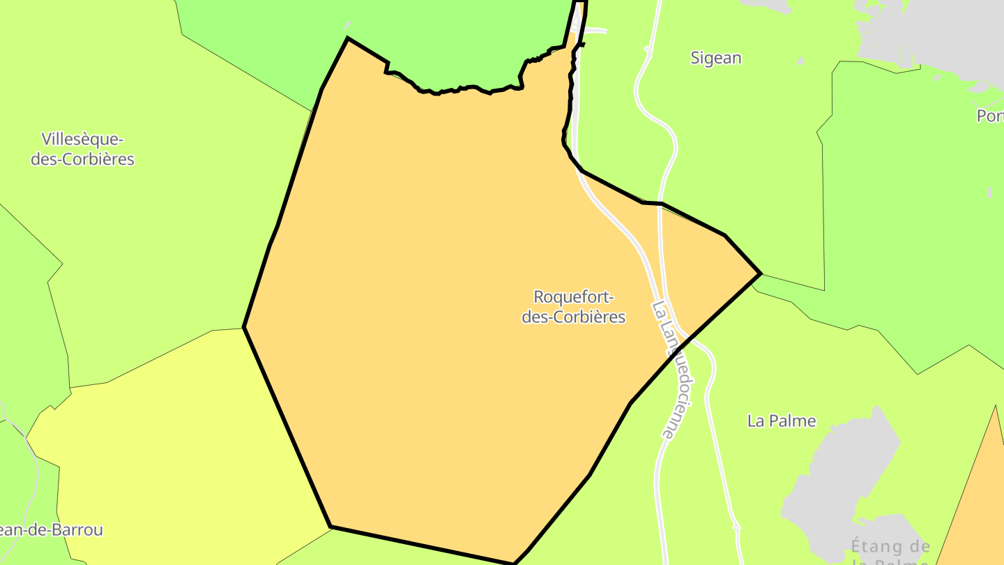 Carte des prix de l'immobilier Roquefort-des-Corbières