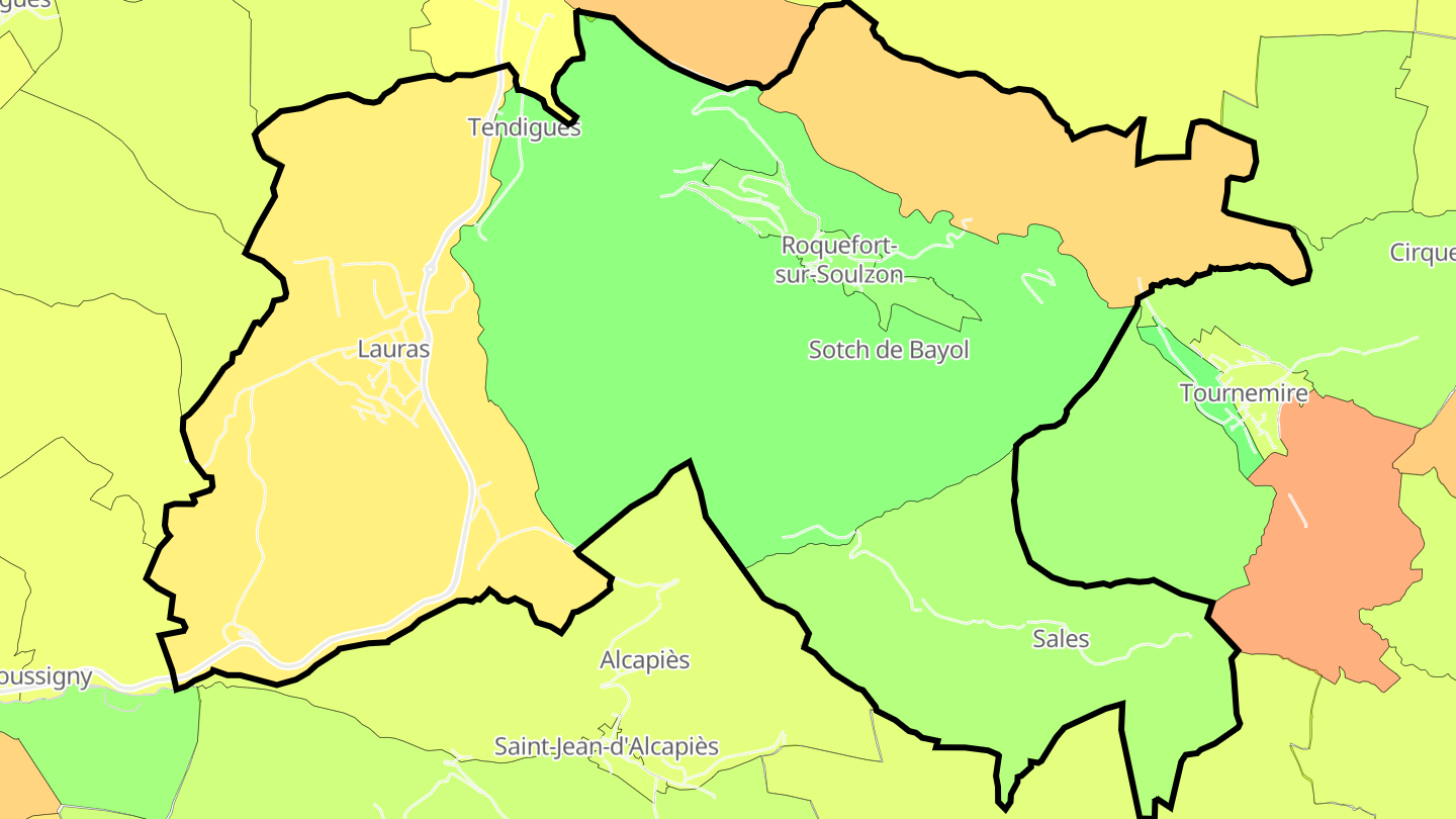 Carte des prix de l'immobilier Roquefort-sur-Soulzon