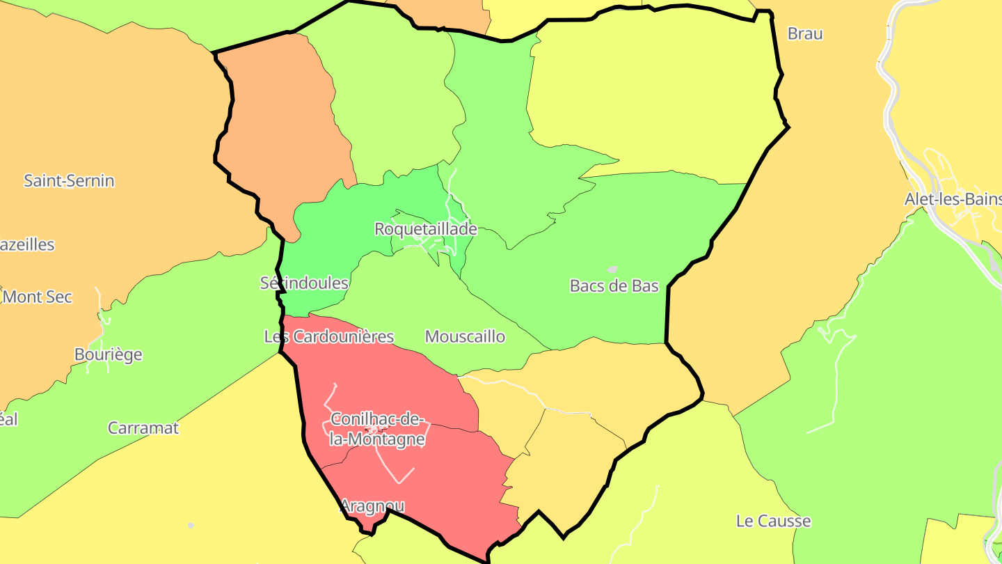 Carte des prix de l'immobilier Roquetaillade-et-Conilhac
