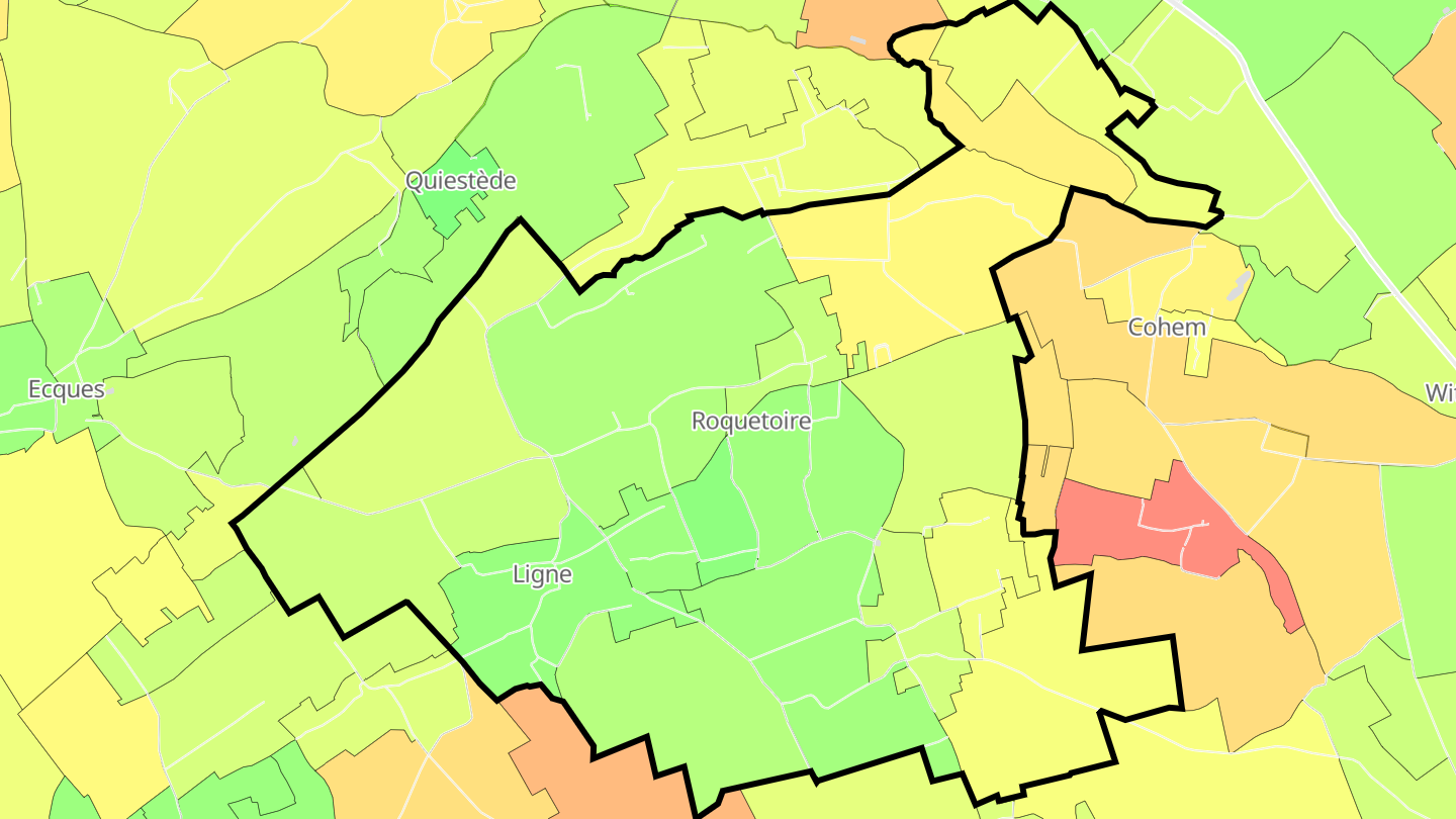 Carte des prix de l'immobilier Roquetoire