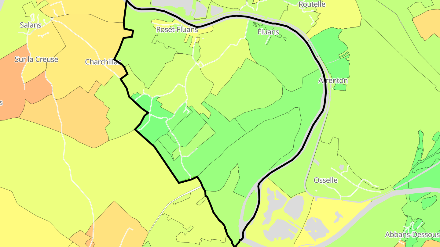 Carte des prix de l'immobilier Roset-Fluans