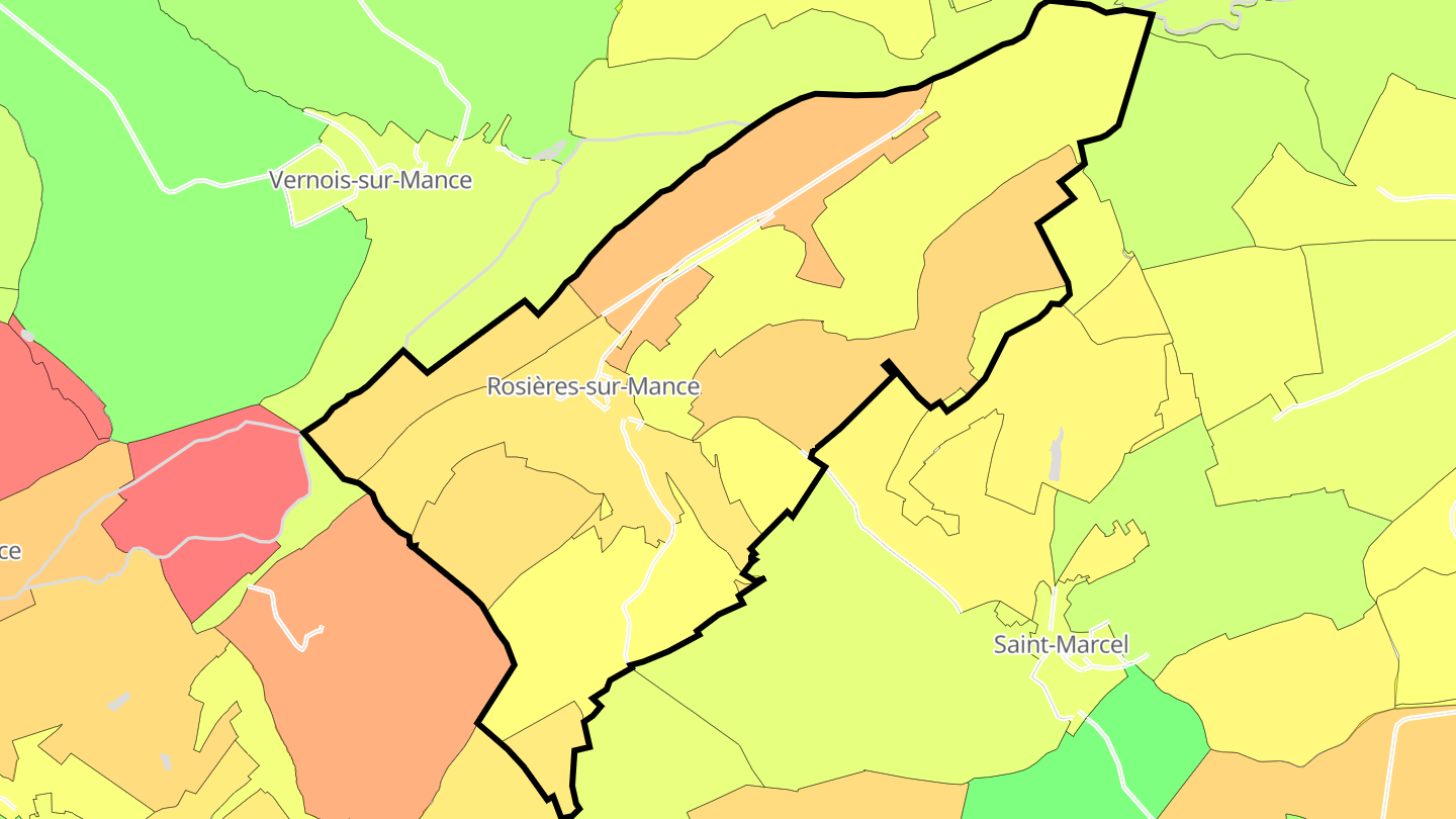 Carte des prix de l'immobilier Rosières-sur-Mance