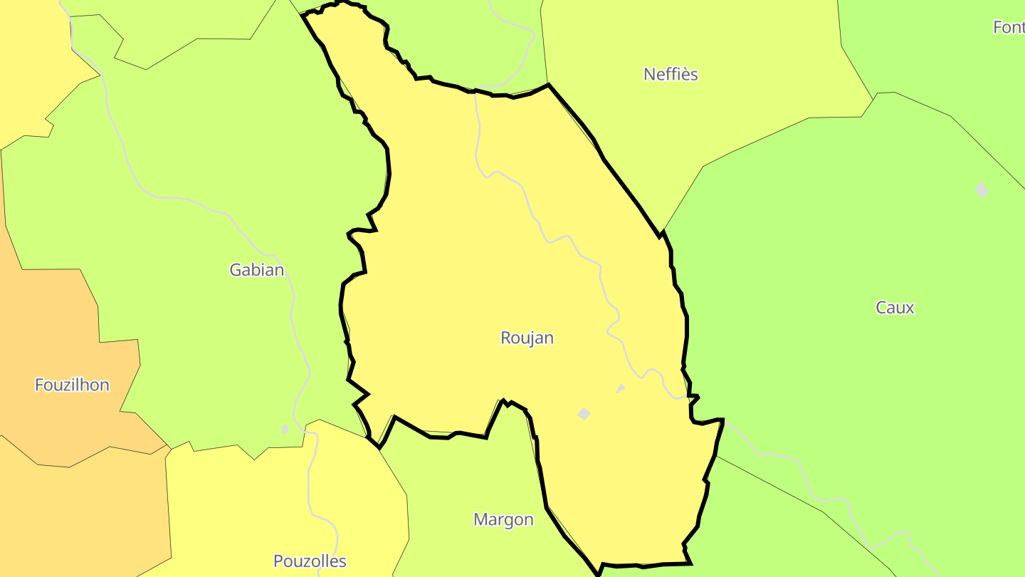 Carte des prix de l'immobilier Roujan