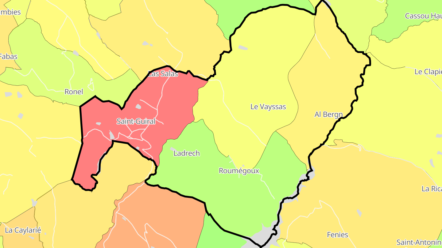 Carte des prix de l'immobilier Roumégoux
