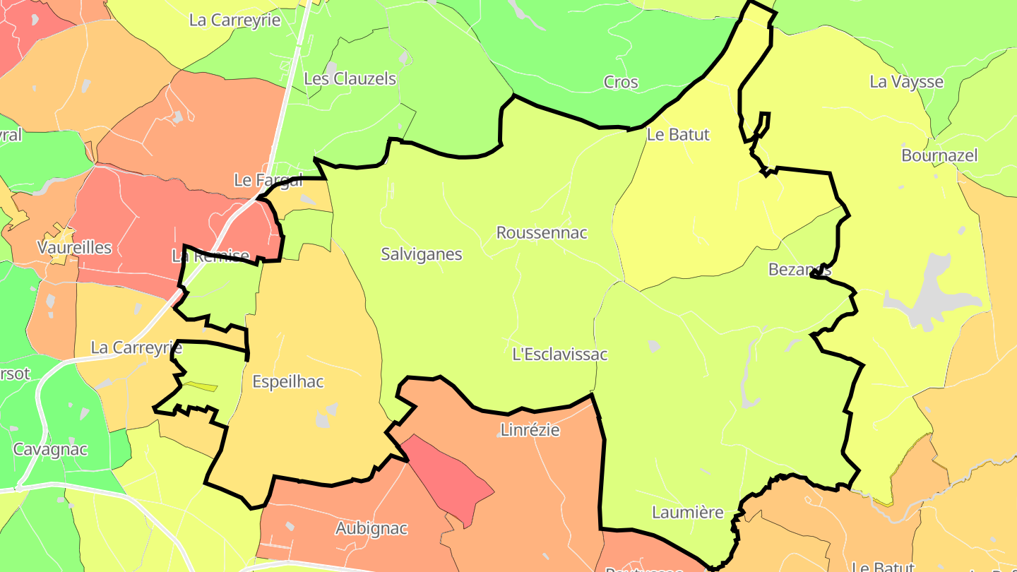 Carte des prix de l'immobilier Roussennac