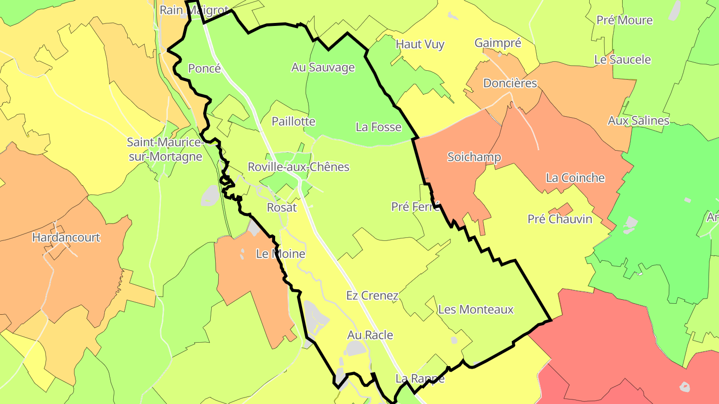 Carte des prix de l'immobilier Roville-aux-Chênes