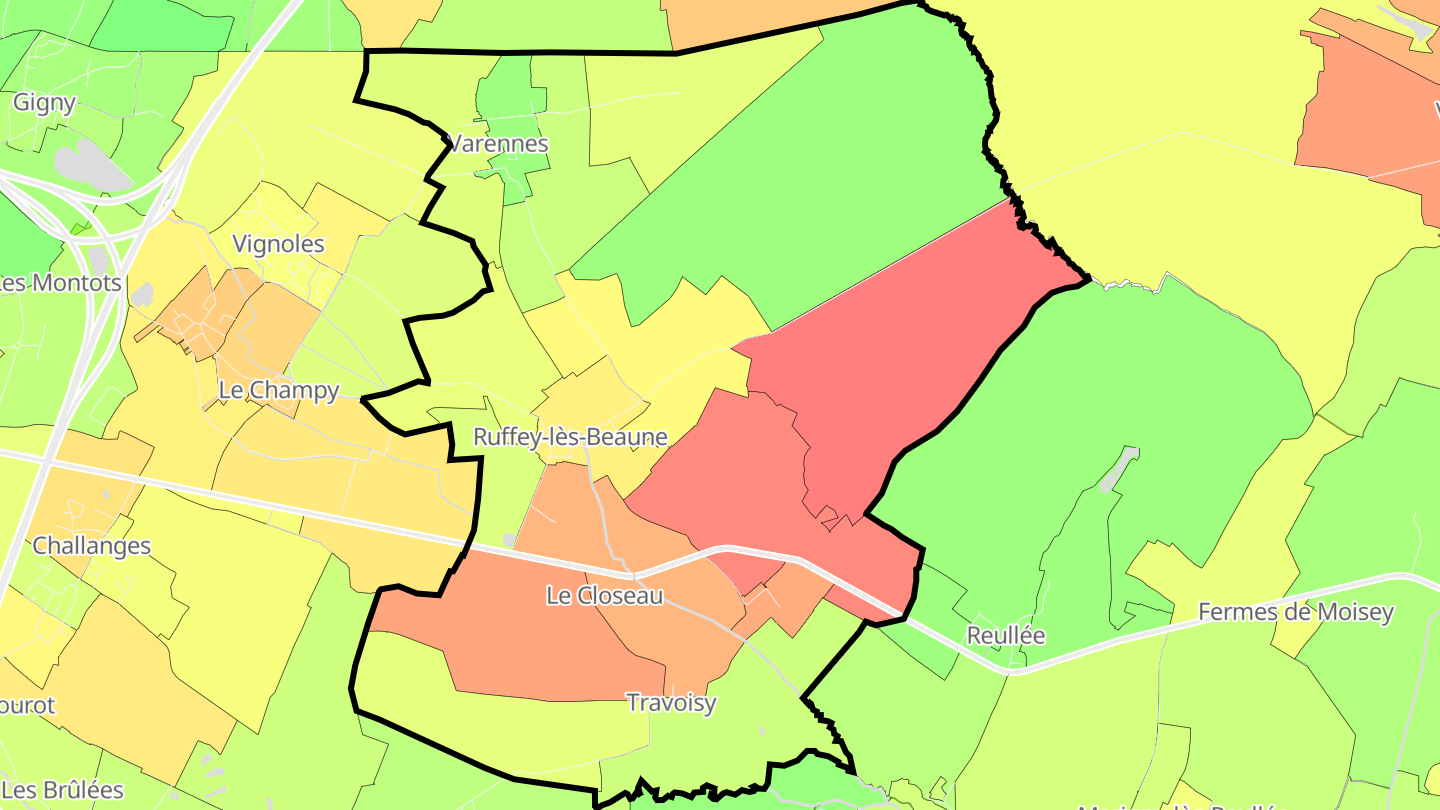 Carte des prix de l'immobilier Ruffey-lès-Beaune