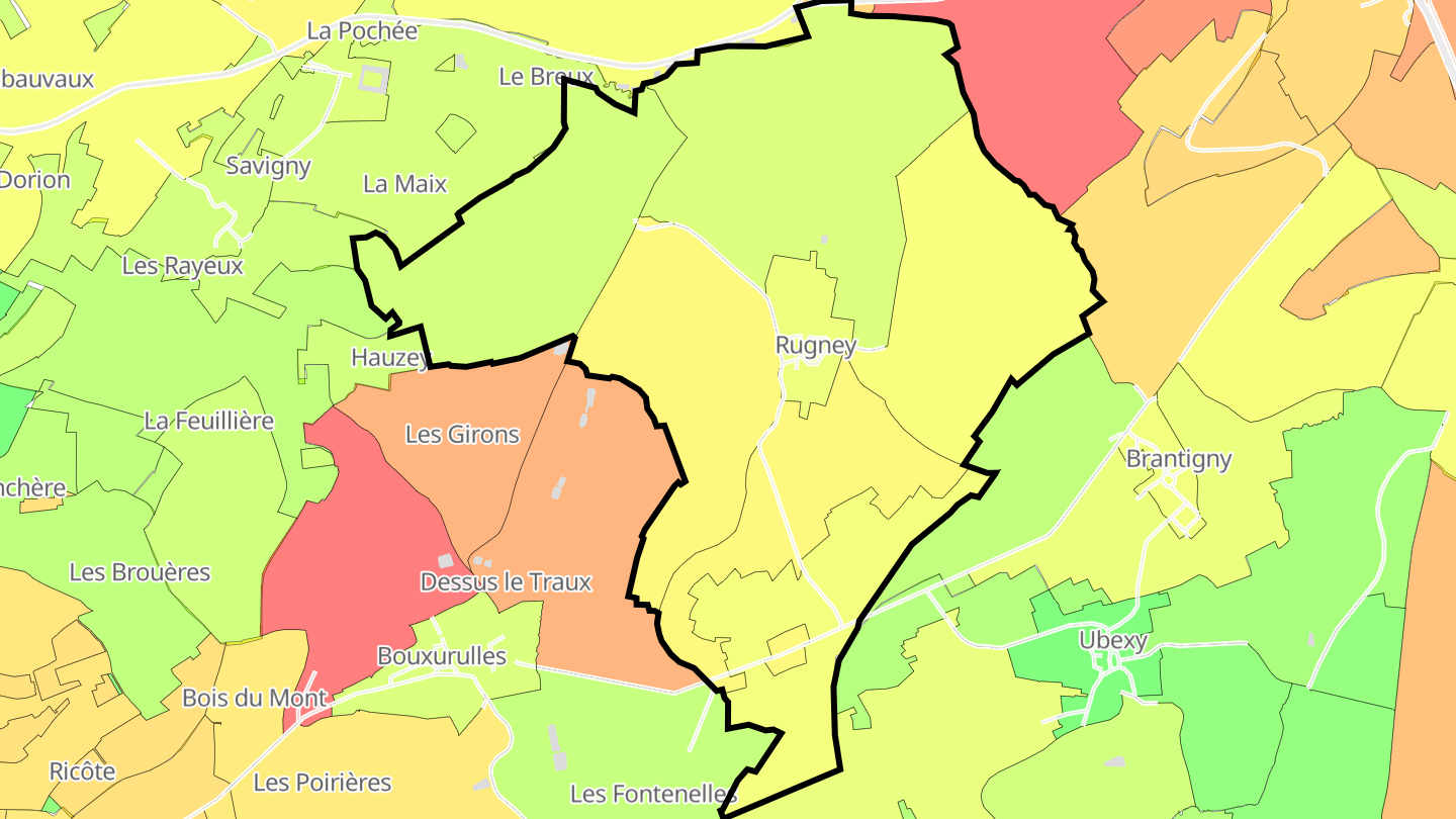 Carte des prix de l'immobilier Rugney
