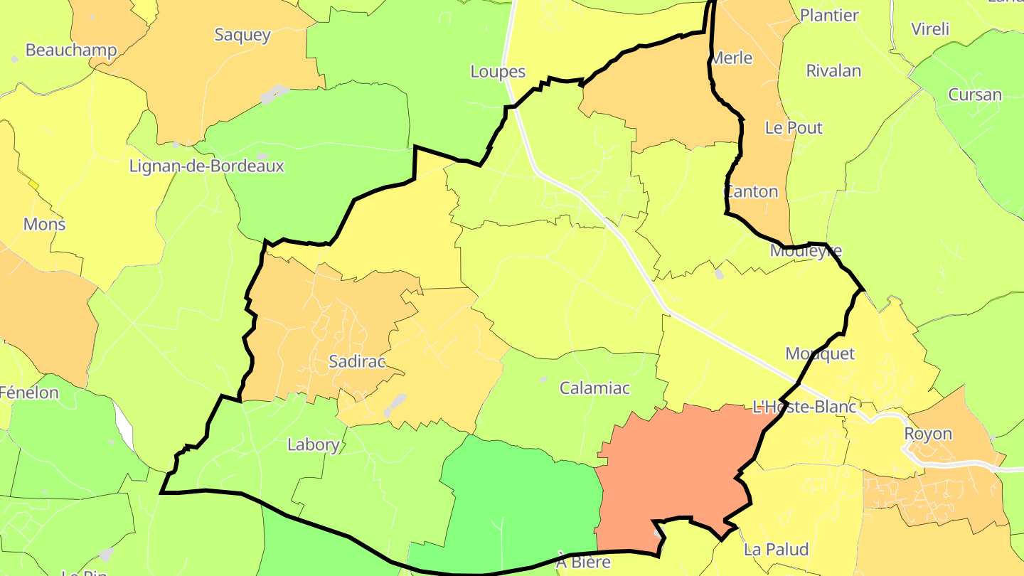 Carte des prix de l'immobilier Sadirac