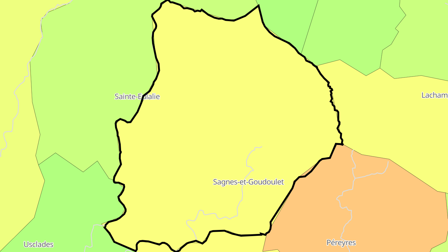 Carte des prix de l'immobilier Sagnes-et-Goudoulet