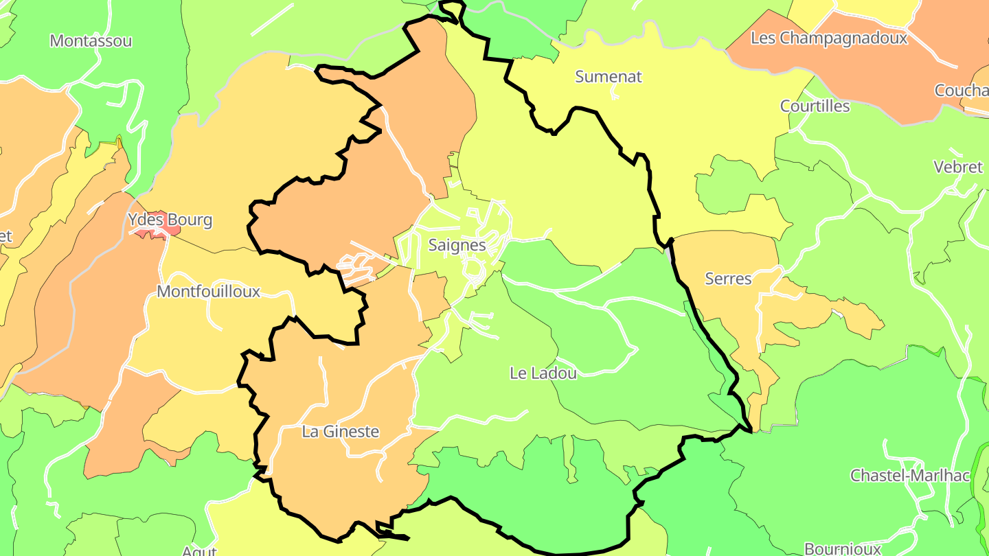 Carte des prix de l'immobilier Saignes