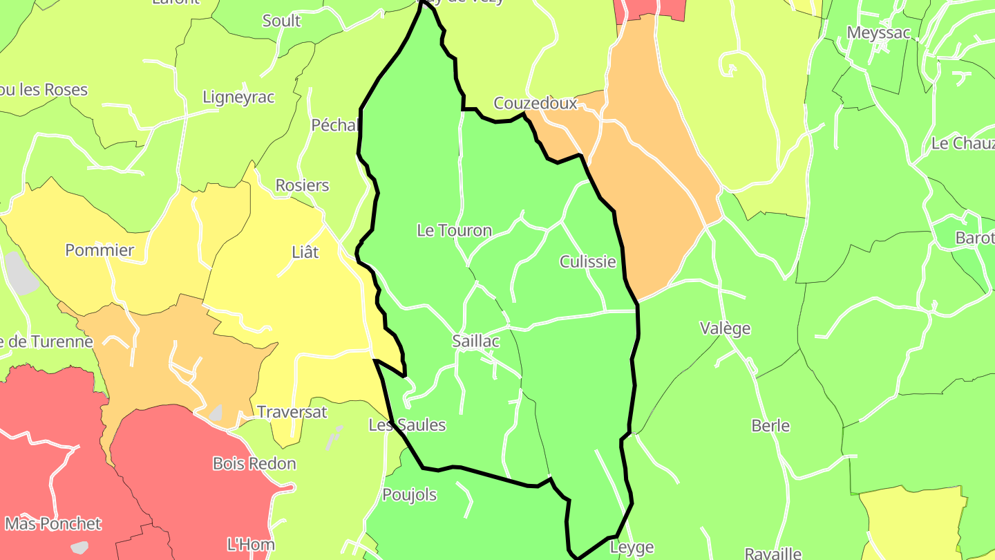 Carte des prix de l'immobilier Saillac