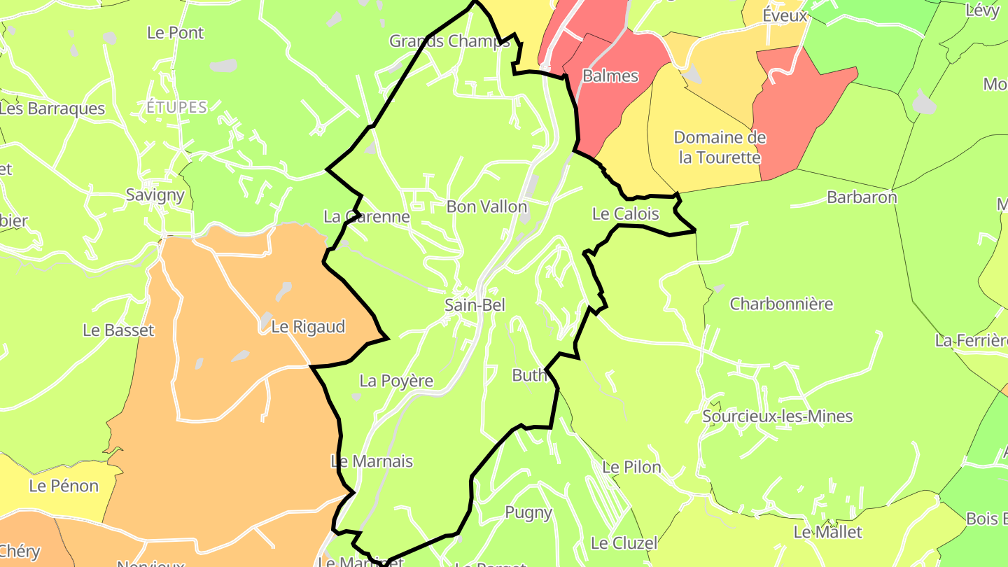 Carte des prix de l'immobilier Sain-Bel