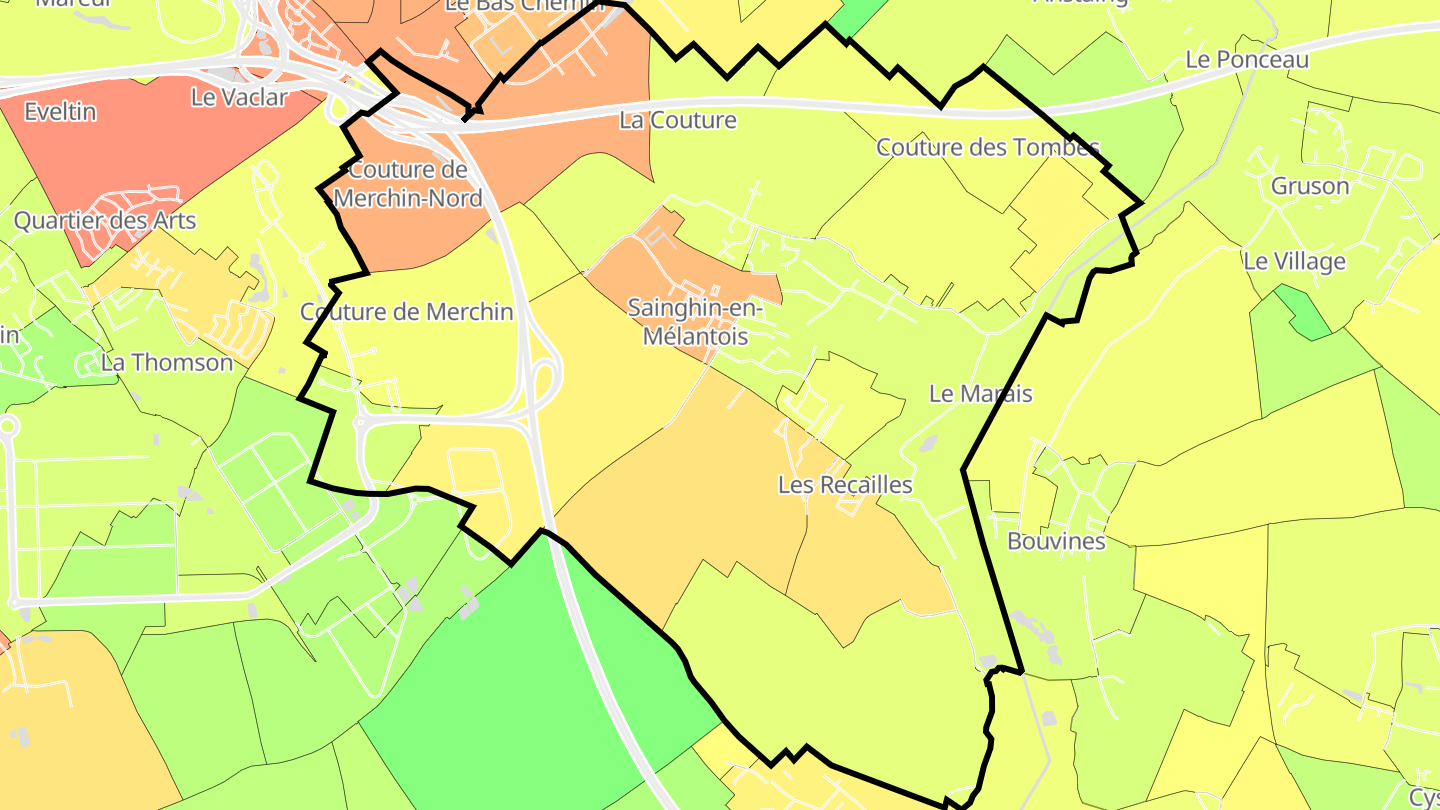 Carte des prix de l'immobilier Sainghin-en-Mélantois
