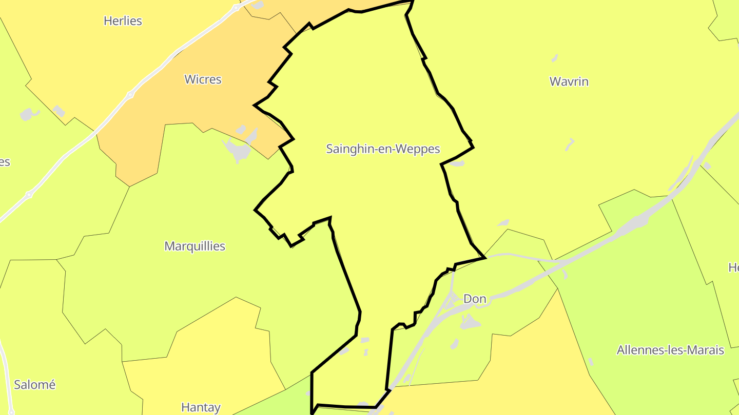 Carte des prix de l'immobilier Sainghin-en-Weppes