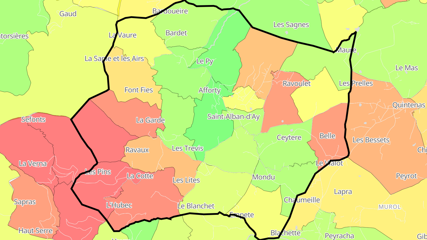 Carte des prix de l'immobilier Saint-Alban-d'Ay