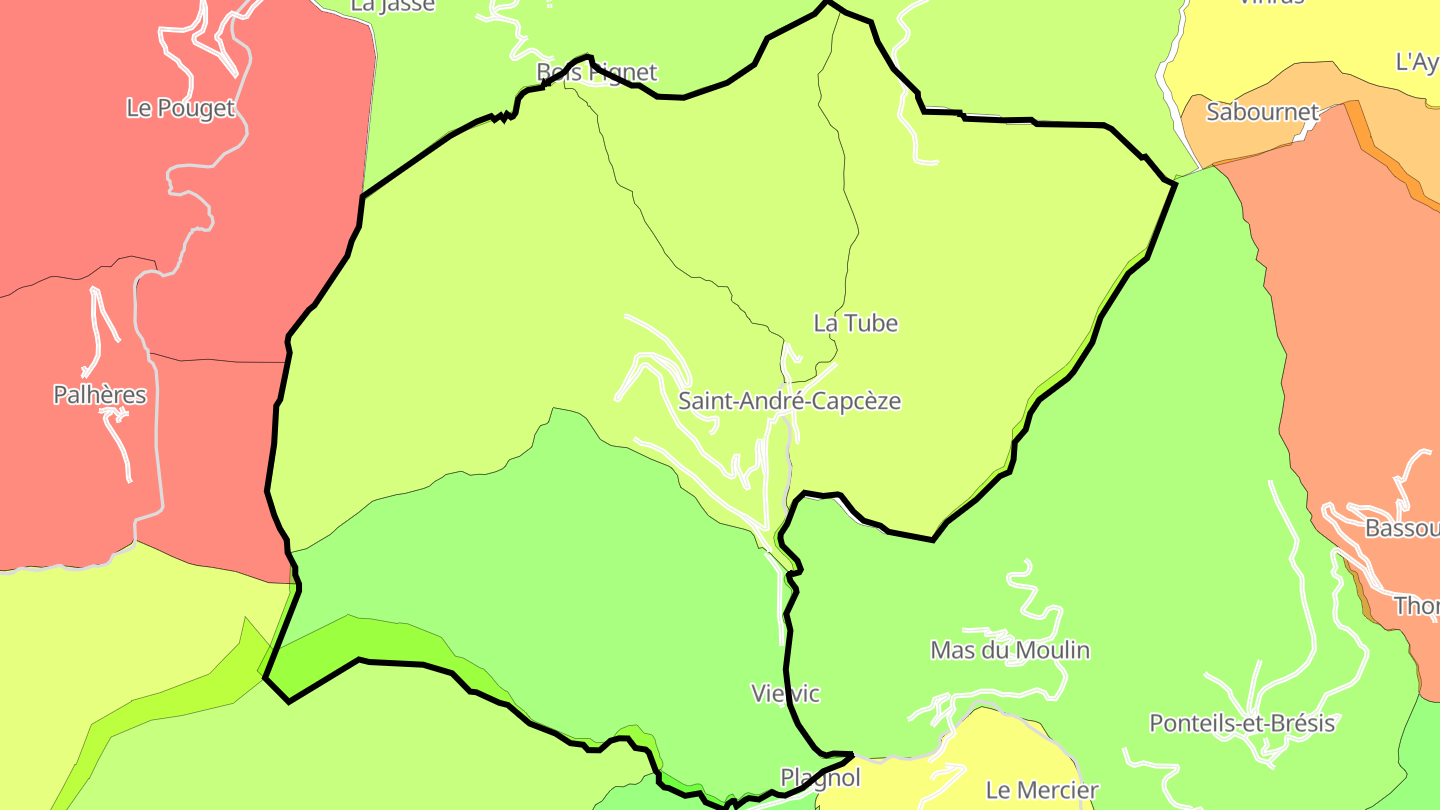 Carte des prix de l'immobilier Saint-André-Capcèze