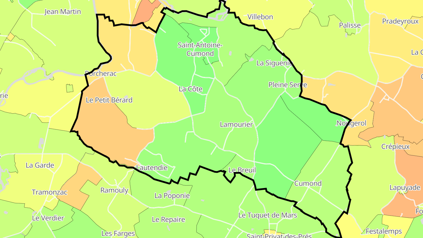 Carte des prix de l'immobilier Saint-Antoine-Cumond