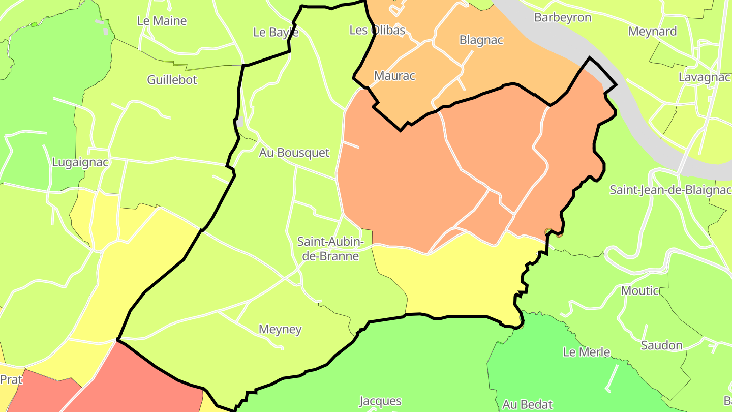 Carte des prix de l'immobilier Saint-Aubin-de-Branne