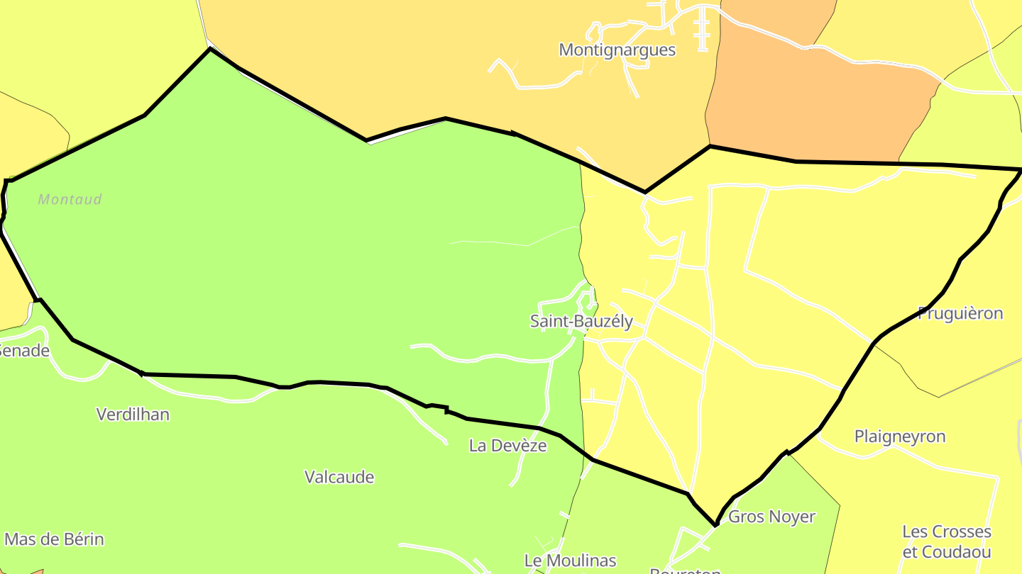 Carte des prix de l'immobilier Saint-Bauzély