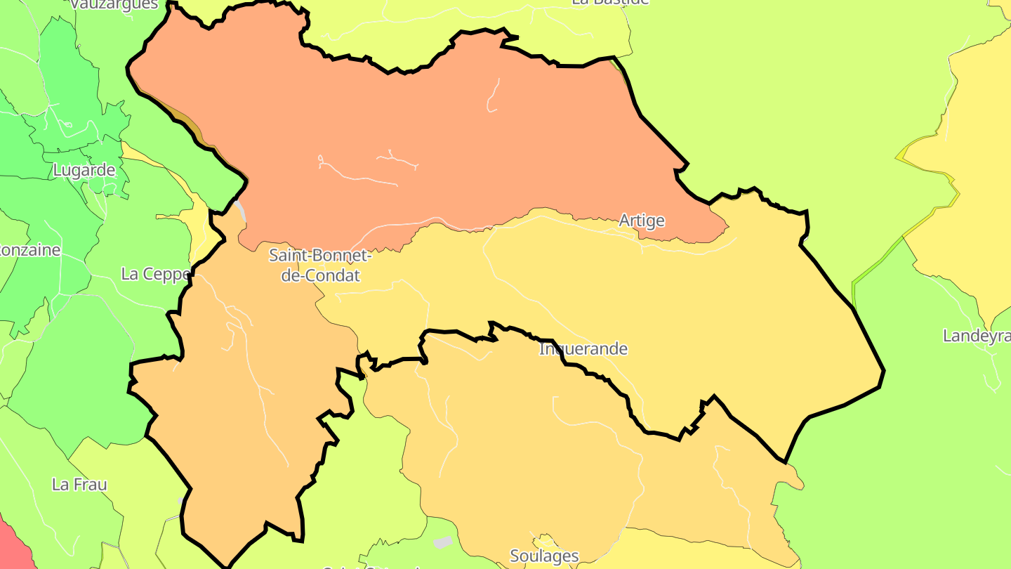 Carte des prix de l'immobilier Saint-Bonnet-de-Condat