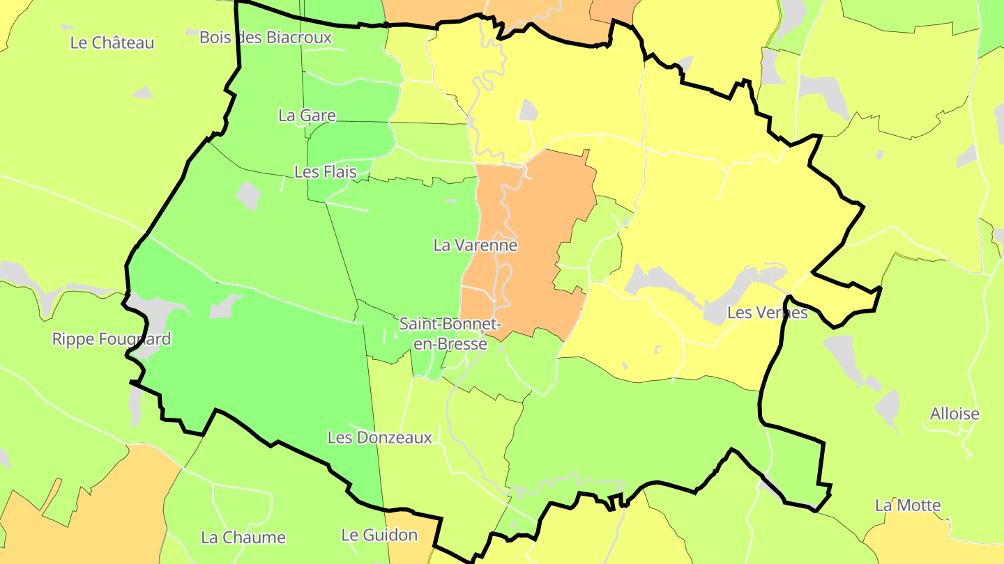 Carte des prix de l'immobilier Saint-Bonnet-en-Bresse