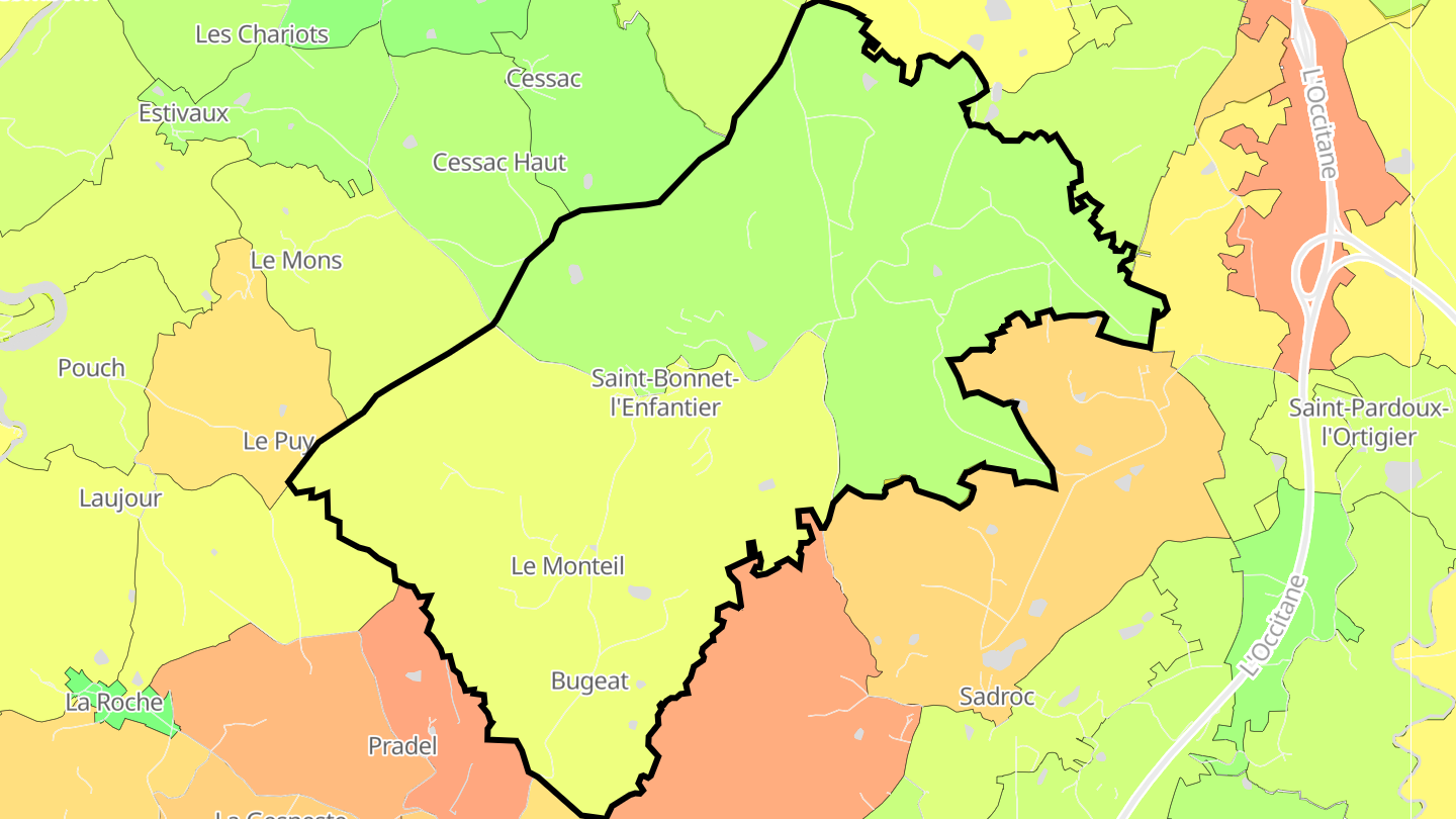 Carte des prix de l'immobilier Saint-Bonnet-l'Enfantier