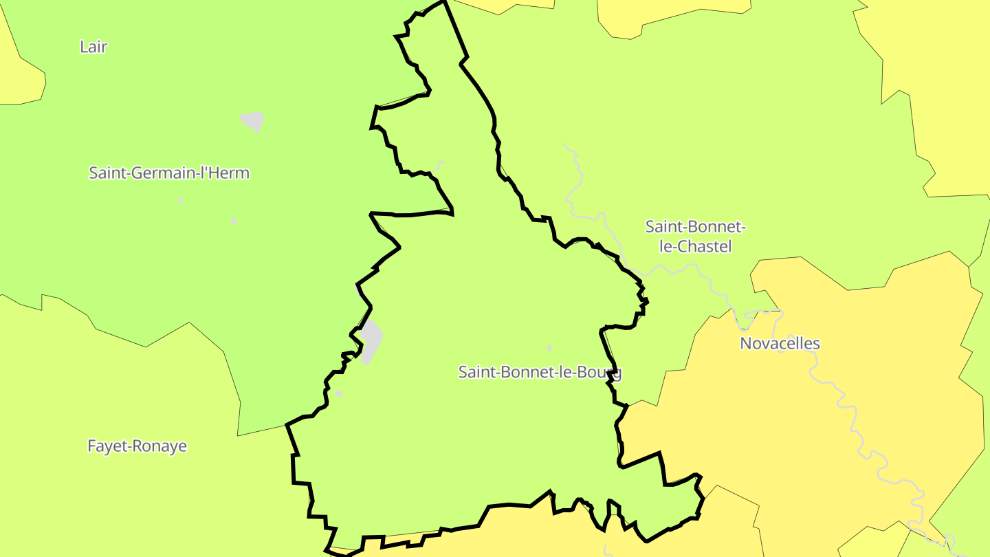 Carte des prix de l'immobilier Saint-Bonnet-le-Bourg